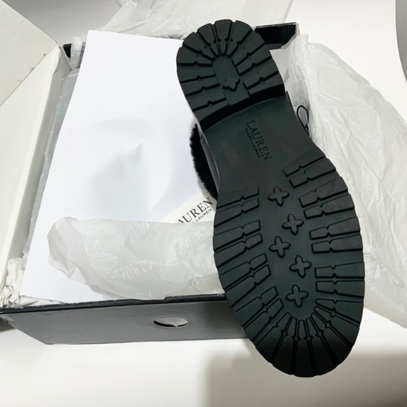 Ralph Lauren Evanston Waterproof Black Leather Winter Warm Fur Moto Boots 7 - Picture 8 of 13